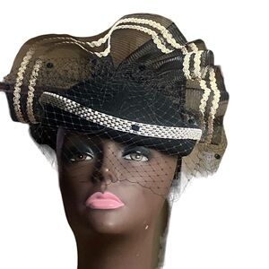 Women 100% Wool Black Felt Hat With Veil. Sz OS